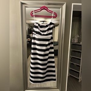 Striped and Strapless Back Bow Dress